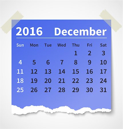 Calendar december 2016 colorful torn paper. Vector illustration Stock Photo - Budget Royalty-Free & Subscription, Code: 400-08338200