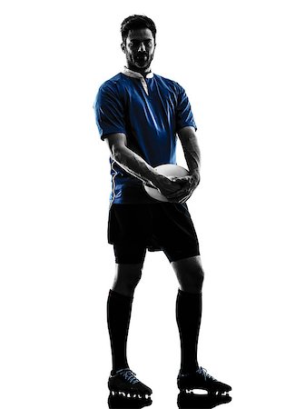 one caucasian rugby man player  in studio  silhouette isolated on white background Foto de stock - Super Valor sin royalties y Suscripción, Código: 400-08338221
