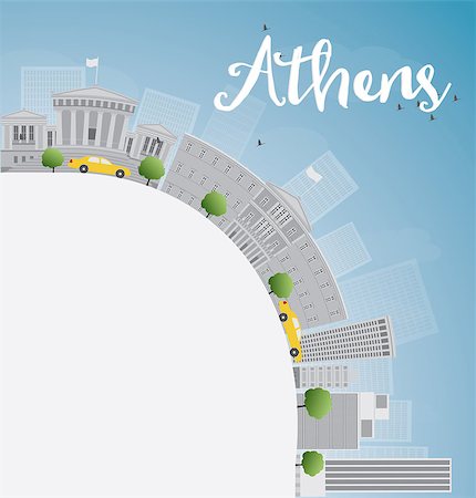 simsearch:400-08336131,k - Athens Skyline with Grey Buildings, Blue Sky and copy space. Vector Illustration Stock Photo - Budget Royalty-Free & Subscription, Code: 400-08338287