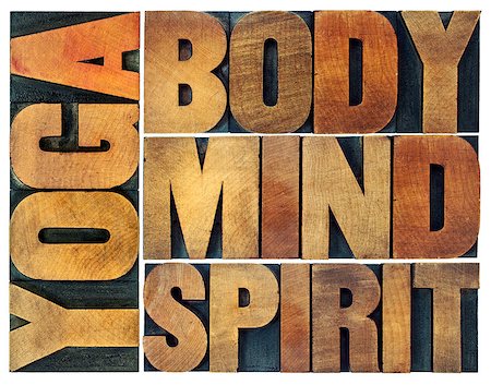 simsearch:400-07179122,k - yoga, body, mind, soul and spirit word abstract - a collage of isolated text in vintage wood letterpress printing blocks Stock Photo - Budget Royalty-Free & Subscription, Code: 400-08338326