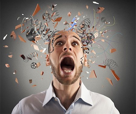 simsearch:400-07681479,k - Stressed businessman with broken mechanism head screams Stock Photo - Budget Royalty-Free & Subscription, Code: 400-08338508