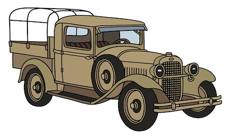 Hand drawing of a vintage sand military truck - not a real model Stock Photo - Budget Royalty-Free & Subscription, Code: 400-08338574