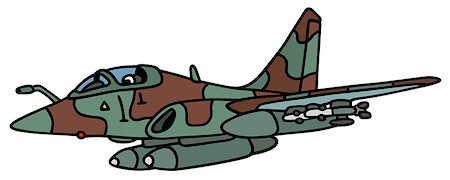 Hand drawing of a camouflage jet fighter - not a real type Stock Photo - Budget Royalty-Free & Subscription, Code: 400-08338671