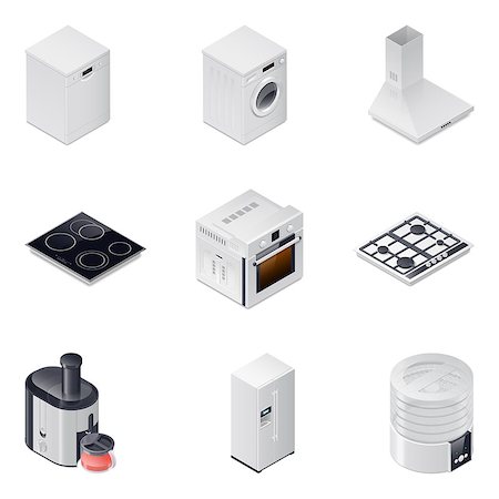 simsearch:400-04318383,k - Household appliances detailed isometric icons set vector graphic illustration, part 1 Stock Photo - Budget Royalty-Free & Subscription, Code: 400-08338845