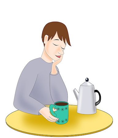 simsearch:400-04722985,k - A young man sitting with a cup of coffee, and looking sleepy. Fotografie stock - Microstock e Abbonamento, Codice: 400-08338915