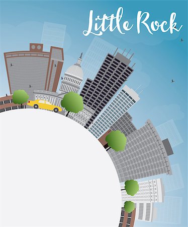 simsearch:400-08294311,k - Little Rock Skyline with Grey Building, Blue Sky and copy space. Vector Illustration Foto de stock - Super Valor sin royalties y Suscripción, Código: 400-08338977