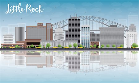 simsearch:400-08336131,k - Little Rock Skyline with Grey Building, Blue Sky and reflections. Vector Illustration Stock Photo - Budget Royalty-Free & Subscription, Code: 400-08338978