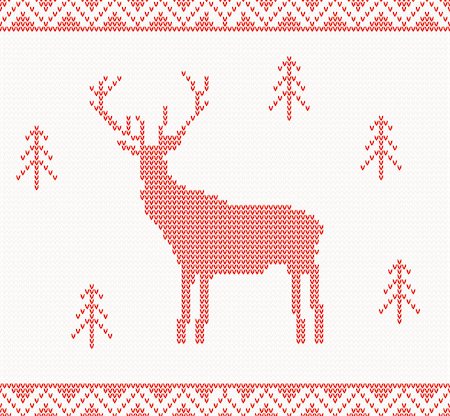 simsearch:400-07718917,k - Christmas Knitted background with deer, trees and ornament. Vector illustration Stock Photo - Budget Royalty-Free & Subscription, Code: 400-08338970