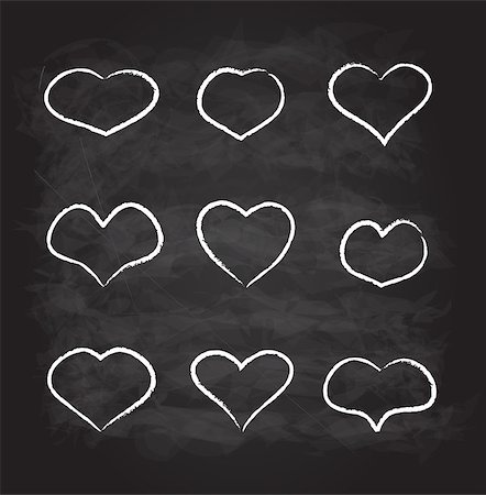 simsearch:400-08339075,k - Abstract white heart shapes set. Scribble chalk retro design Foto de stock - Super Valor sin royalties y Suscripción, Código: 400-08339069