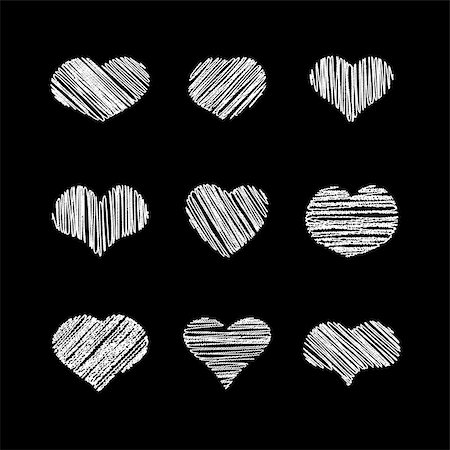 simsearch:400-08415609,k - Abstract white heart shapes set. Scribble chalk retro design Stock Photo - Budget Royalty-Free & Subscription, Code: 400-08339075