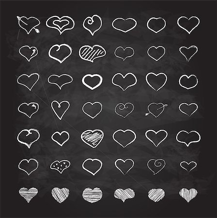 Big set of chalk hearts hand-drawn scribble design Stock Photo - Budget Royalty-Free & Subscription, Code: 400-08339076