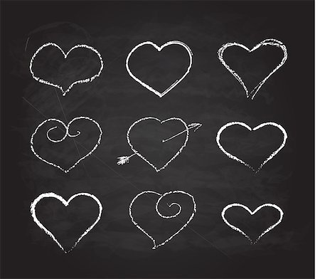 simsearch:400-08339075,k - Abstract white heart shapes set. Scribble chalk retro design Foto de stock - Super Valor sin royalties y Suscripción, Código: 400-08339070