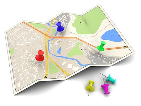 simsearch:625-00898537,k - 3d illustration of city map with colorful pins Stock Photo - Budget Royalty-Free & Subscription, Code: 400-08339269