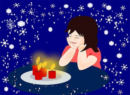 snow cosy - A little girl sitting and looking at four candles. Stock Photo - Budget Royalty-Free & Subscription, Code: 400-08339296