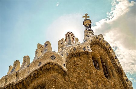 Trencalis covered Gatehouse at entrance to Parc Guell Stock Photo - Budget Royalty-Free & Subscription, Code: 400-08339327