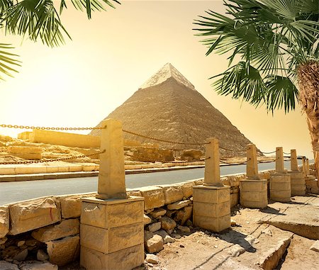 Pyramid of Khafre and asphalted road with columns Stock Photo - Budget Royalty-Free & Subscription, Code: 400-08339396
