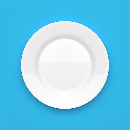 simsearch:400-07053389,k - Empty white ceramic round plate on blue background Stock Photo - Budget Royalty-Free & Subscription, Code: 400-08339485