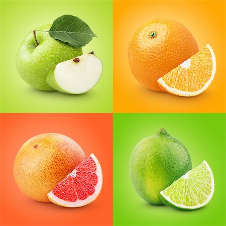 simsearch:400-04892460,k - Set of colorful fruits - apple, orange, grapefruit, lime. Healthy food background Stock Photo - Budget Royalty-Free & Subscription, Code: 400-08339495