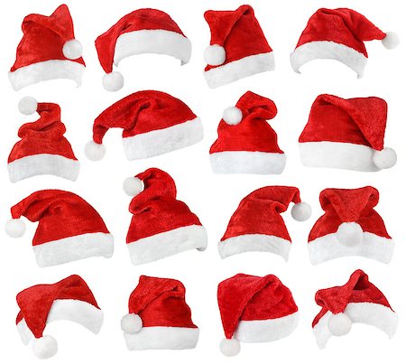 simsearch:400-05301621,k - Set of red Santa Claus hats isolated on white background Foto de stock - Super Valor sin royalties y Suscripción, Código: 400-08339492