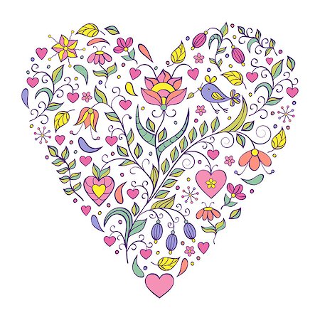 simsearch:400-07033905,k - Vector illustration of floral valentines heart isolated on white background. Photographie de stock - Aubaine LD & Abonnement, Code: 400-08339526