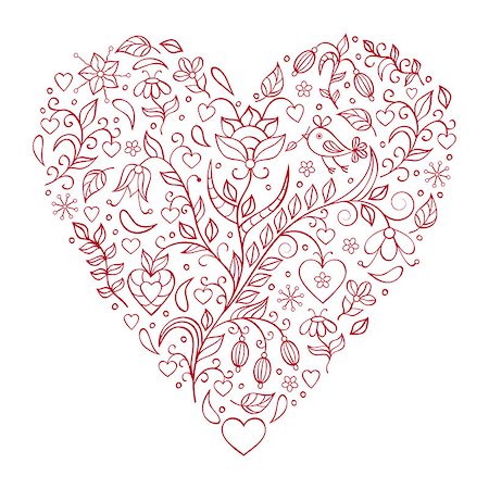 simsearch:400-07033905,k - Vector illustration of floral valentines heart isolated on white background. Photographie de stock - Aubaine LD & Abonnement, Code: 400-08339527