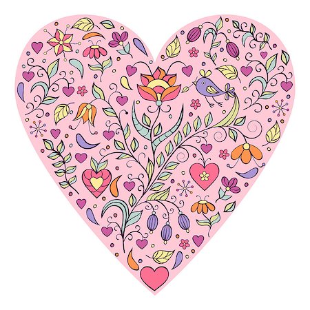 simsearch:400-07033905,k - Vector illustration of floral valentines heart isolated on white background. Photographie de stock - Aubaine LD & Abonnement, Code: 400-08339528
