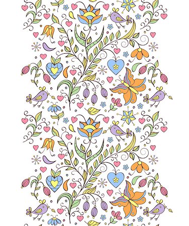 Vector illustration of pattern with abstract flowers and birds.Floral background Stock Photo - Budget Royalty-Free & Subscription, Code: 400-08339543