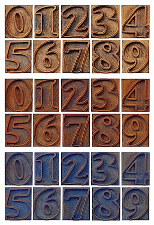 simsearch:400-04242112,k - isolated outlined numbers in letterpress wood type - three sets with different wood stain Stockbilder - Microstock & Abonnement, Bildnummer: 400-08331876