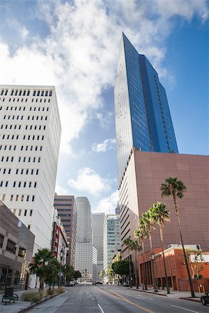 Skyscrapers against blue sky in downtown of Los Angeles, California USA Stock Photo - Budget Royalty-Free & Subscription, Code: 400-08332175