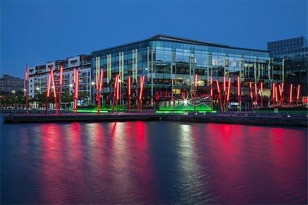 dublin bay - Dublin docklands night illumination reflection in the Grand Canal water. Ireland. Stock Photo - Budget Royalty-Free & Subscription, Code: 400-08332342