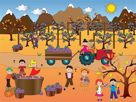 illustration of grape harvest with happy people Stock Photo - Budget Royalty-Free & Subscription, Code: 400-08332425
