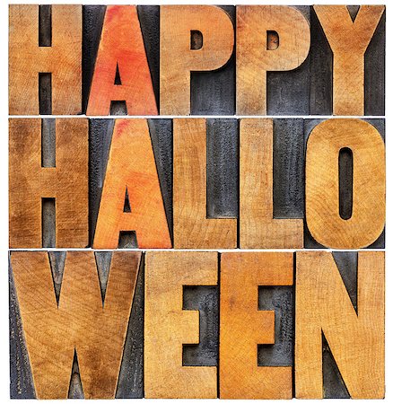 simsearch:400-08335158,k - Happy Halloween greeting card -  isolated word abstract in vintage grunge letterpress wood type printing blocks Photographie de stock - Aubaine LD & Abonnement, Code: 400-08333370