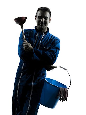 one  janitor cleaner cleaning silhouette in studio on white background Foto de stock - Super Valor sin royalties y Suscripción, Código: 400-08333574