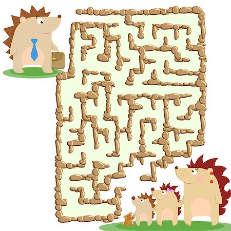 funny cartoons father and daughter - Raster illustration of the stone labyrinth and a family of hedgehogs Stock Photo - Budget Royalty-Free & Subscription, Code: 400-08333982