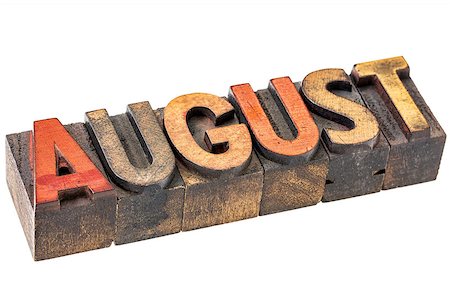 simsearch:400-08335158,k - August banner - isolated word in vintage letterpress wood type - calendar concept Photographie de stock - Aubaine LD & Abonnement, Code: 400-08344601
