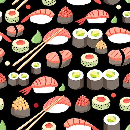 simsearch:400-08192842,k - Beautiful vector illustration of delicious Japanese sushi  pattern Foto de stock - Super Valor sin royalties y Suscripción, Código: 400-08344657