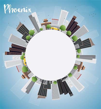 simsearch:400-08336131,k - Phoenix Skyline with Grey Buildings, Blue Sky and copy space. Vector Illustration Stock Photo - Budget Royalty-Free & Subscription, Code: 400-08344735
