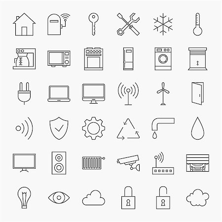 simsearch:400-09136922,k - Line Smart Home Icons Big Set. Vector Set of 36 Modern Thin Line Icons for Website and Mobile. House Remote Control Technology. Photographie de stock - Aubaine LD & Abonnement, Code: 400-08344768