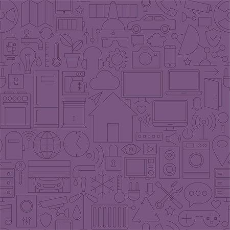 Thin Home Technology Seamless Dark Purple Pattern. Vector Web Design Seamless Background in Trendy Modern Line Style. Smart House Outline Art. Stock Photo - Budget Royalty-Free & Subscription, Code: 400-08344771
