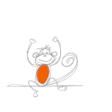 Funny monkey sketch for your design. Vector illustration Stock Photo - Budget Royalty-Free & Subscription, Code: 400-08344807