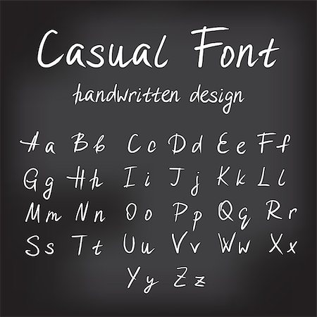simsearch:400-08647513,k - Casual font handwritten alphabet design on the blackboard. Handmade white lettering for signature or expressive brush calligraphy Stock Photo - Budget Royalty-Free & Subscription, Code: 400-08344828