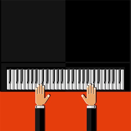 Hands playing the grand piano. Flat design. Vector illustration. Stock Photo - Budget Royalty-Free & Subscription, Code: 400-08344823