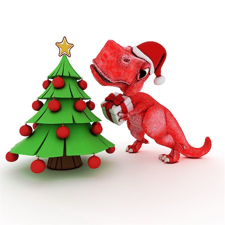 ribbon for christmas cartoon - 3D Render of Friendly Cartoon Dinosaur with christmas gift tree Stock Photo - Budget Royalty-Free & Subscription, Code: 400-08345102