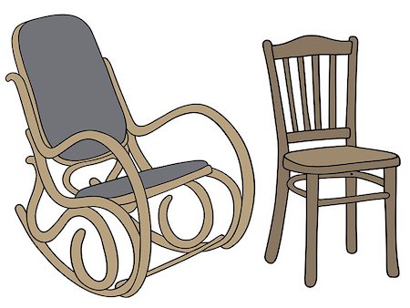 Hand drawing of a classic wooden rocker and chair Fotografie stock - Microstock e Abbonamento, Codice: 400-08345164