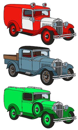 simsearch:400-08966942,k - Hand drawing of a vintage station wagons and truck - any real models Stock Photo - Budget Royalty-Free & Subscription, Code: 400-08345215