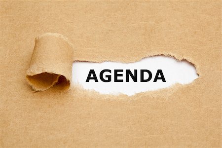 The word Agenda appearing behind torn brown paper. Stock Photo - Budget Royalty-Free & Subscription, Code: 400-08345430