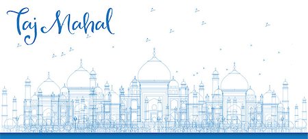 Outline Taj Mahal City Skyscrapers in blue color. Vector illustration. Business and tourism concept with skyscrapers. Image for presentation, banner, placard or web site Stock Photo - Budget Royalty-Free & Subscription, Code: 400-08345695