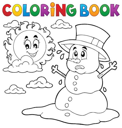 sun and clouds colouring - Coloring book melting snowman 1 - eps10 vector illustration. Stock Photo - Budget Royalty-Free & Subscription, Code: 400-08345803