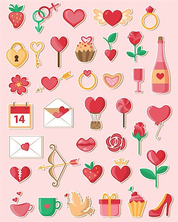 Set of vector Valentine icons in a flat style Photographie de stock - Aubaine LD & Abonnement, Code: 400-08345935