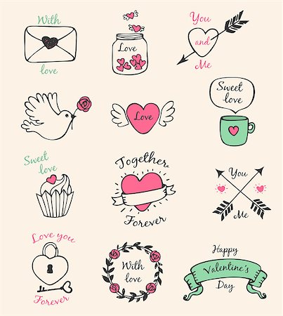 simsearch:400-08347146,k - Hand drawn vector decorative Valentine elements for design Stock Photo - Budget Royalty-Free & Subscription, Code: 400-08345936
